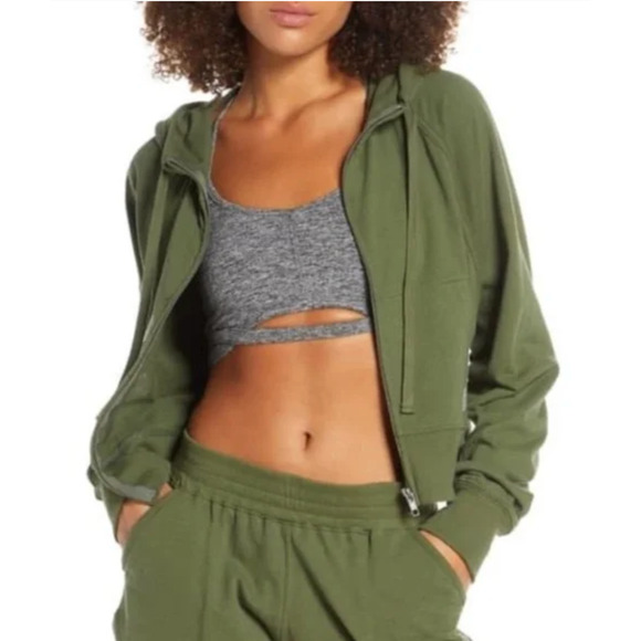FP Movement Jacket Womens XS Extra Small Dark Green Sting Like A Bee Crop Hoodie - Picture 11 of 12